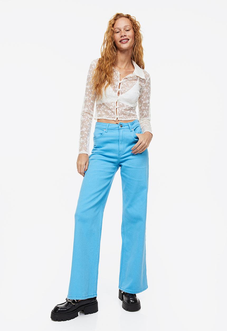 H&M - Wide twill trousers - sky blue 