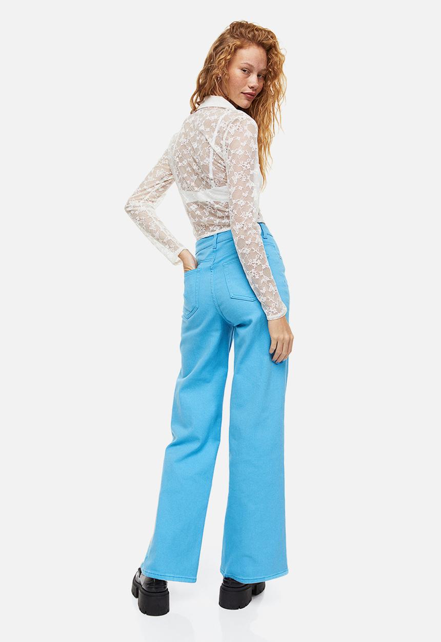 H&M - Wide twill trousers - sky blue 