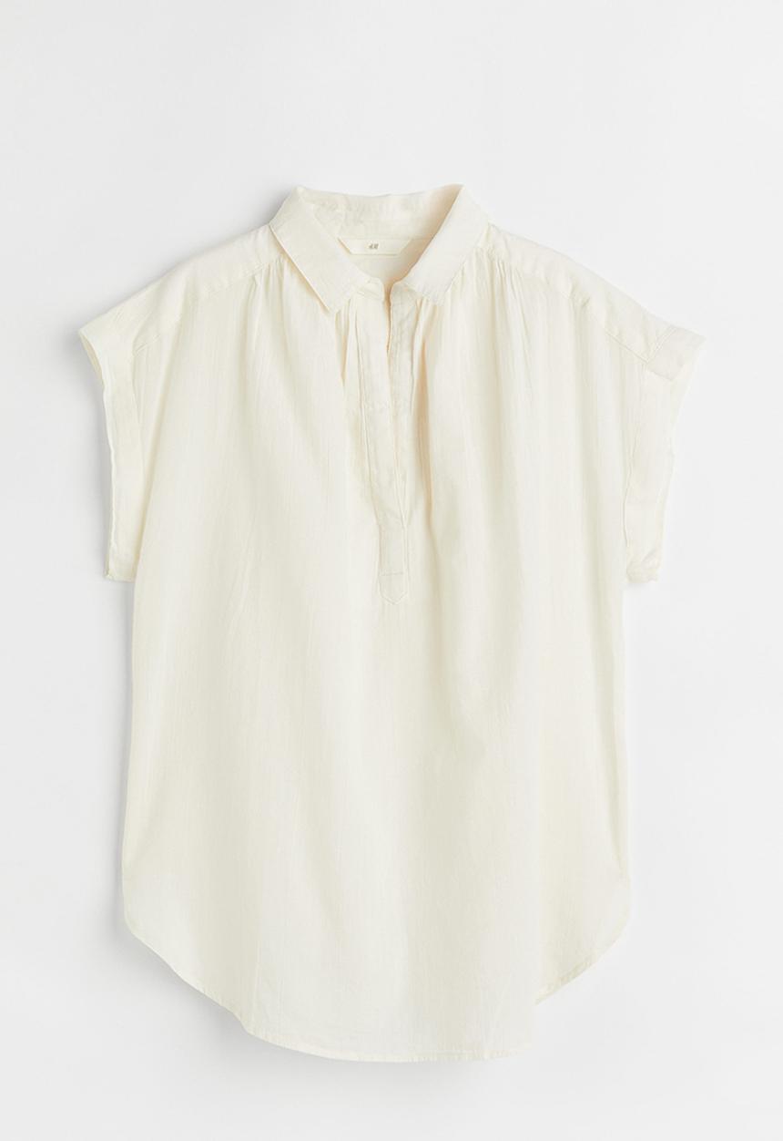 H&M - V-neck cotton blouse - cream
