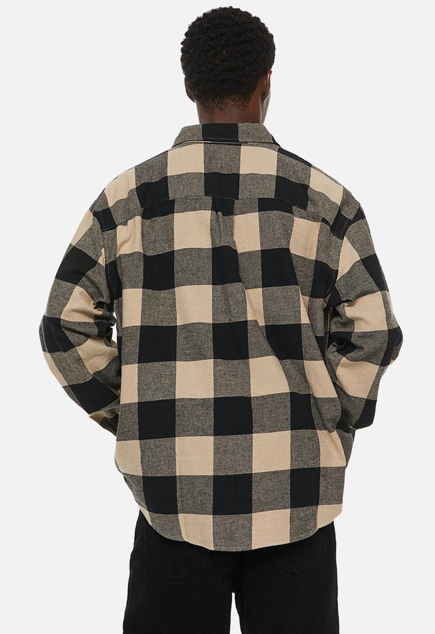 H&M - Relaxed fit flannel shirt - beige/black 