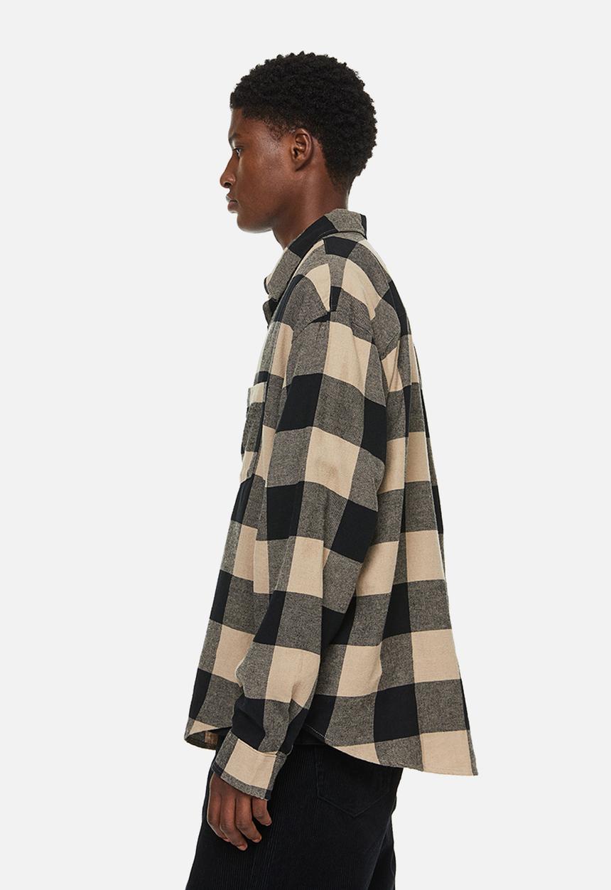 H&M - Relaxed fit flannel shirt - beige/black 