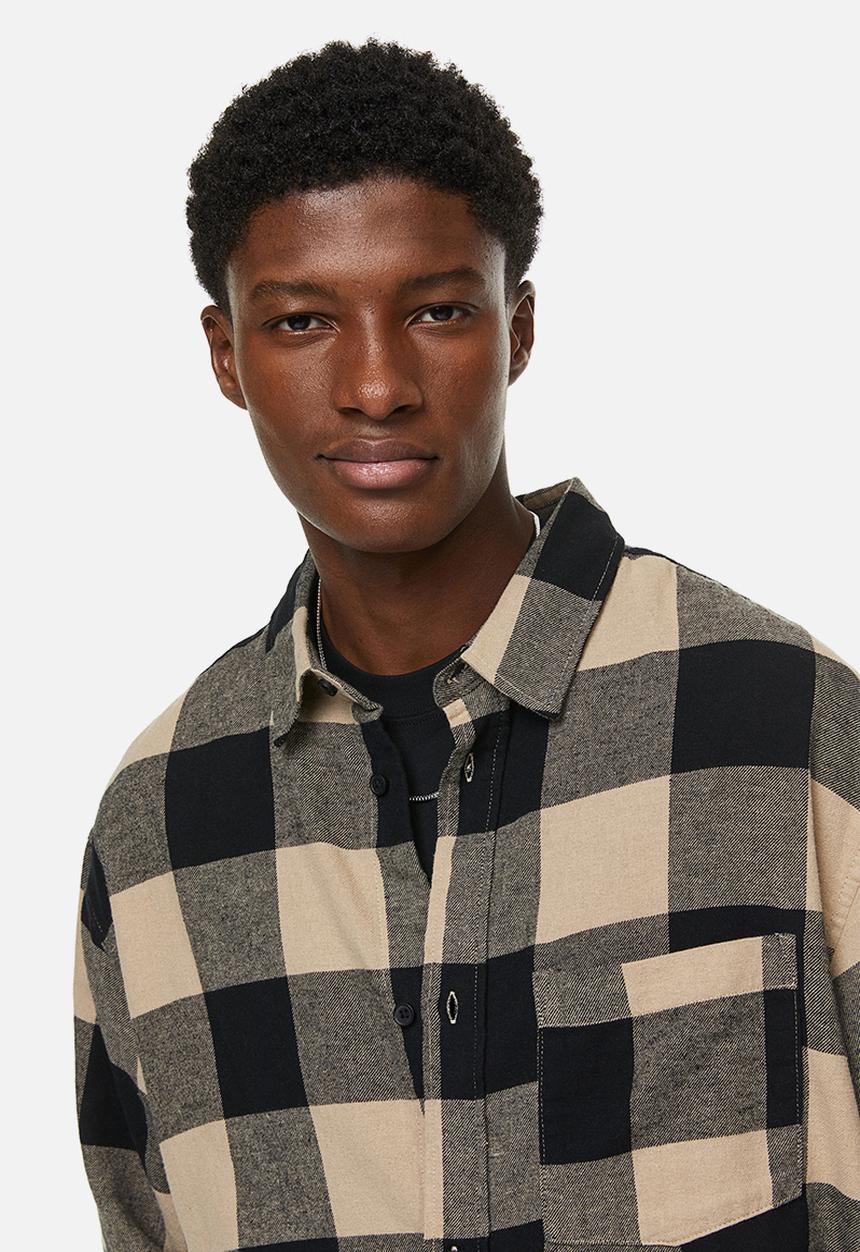 H&M - Relaxed fit flannel shirt - beige/black 