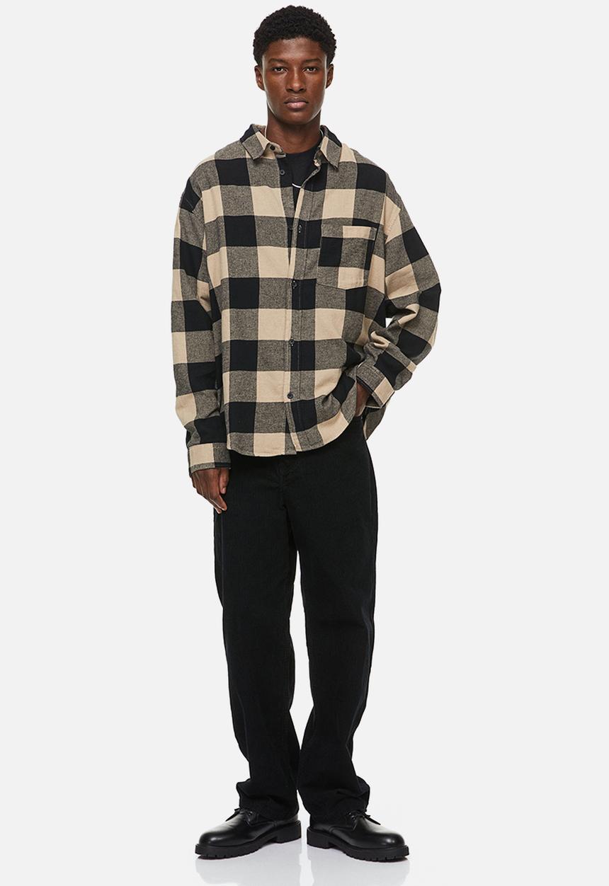 H&M - Relaxed fit flannel shirt - beige/black 