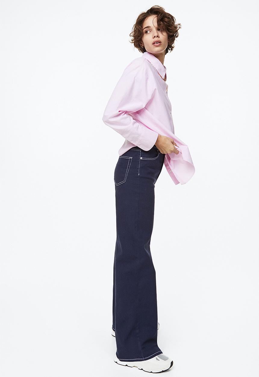 H&M - Wide twill trousers - dark blue 