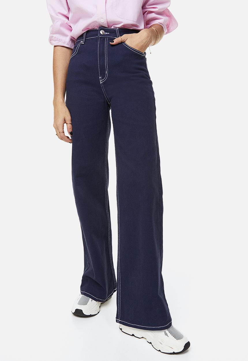 H&M - Wide twill trousers - dark blue 