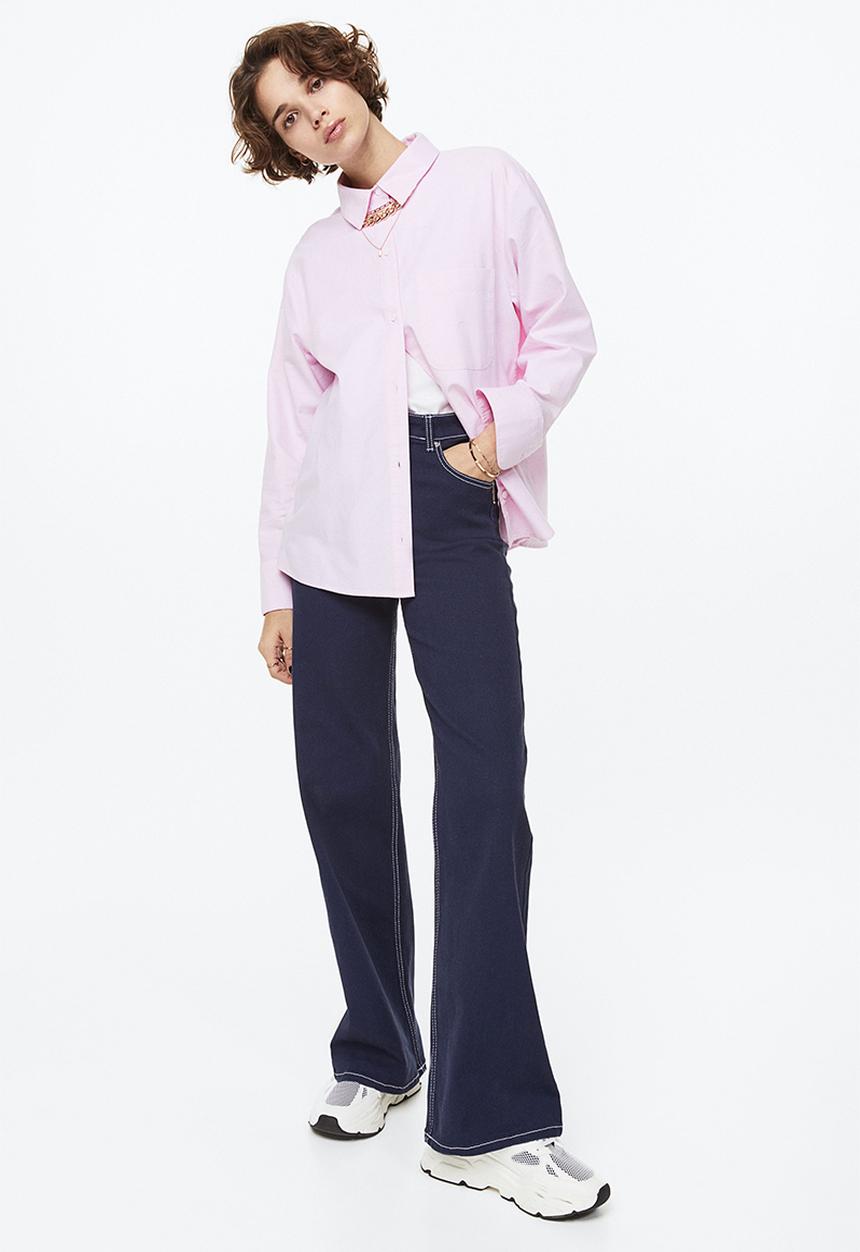 H&M - Wide twill trousers - dark blue 