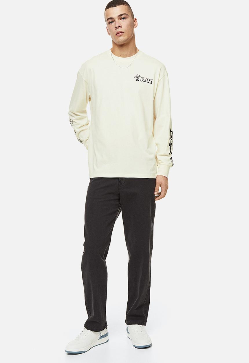 H&M - Relaxed fit printed jersey top - cream/felix the cat