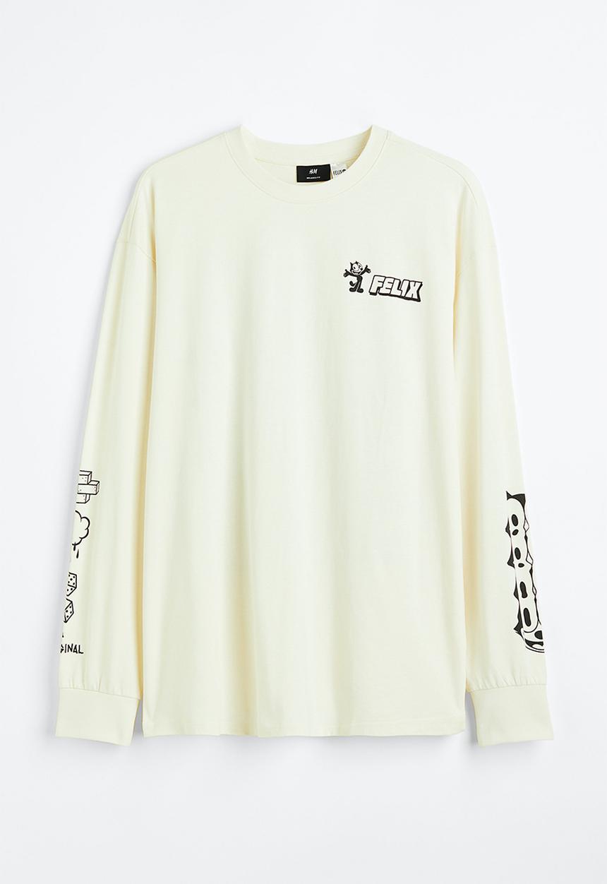 H&M - Relaxed fit printed jersey top - cream/felix the cat