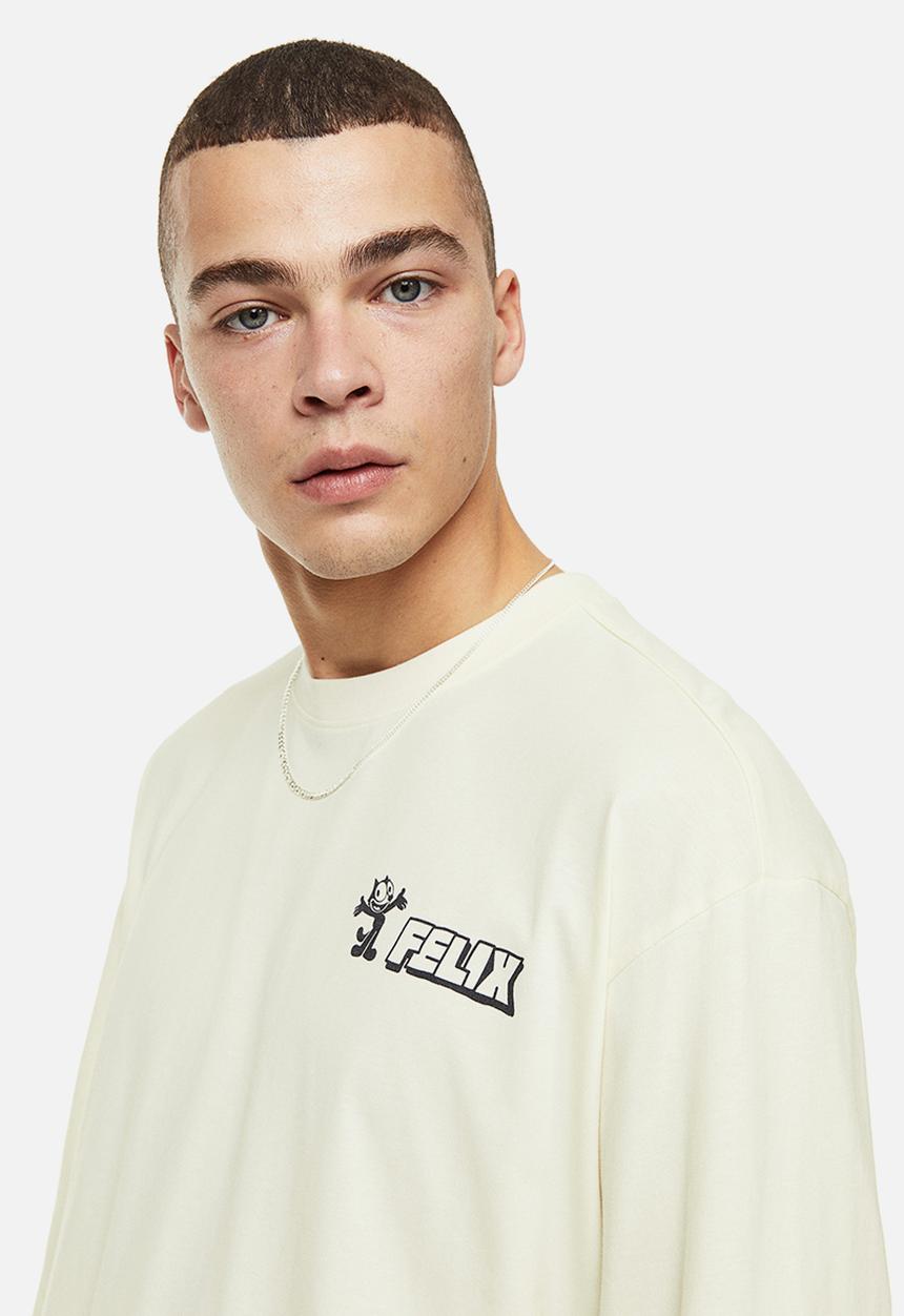 H&M - Relaxed fit printed jersey top - cream/felix the cat