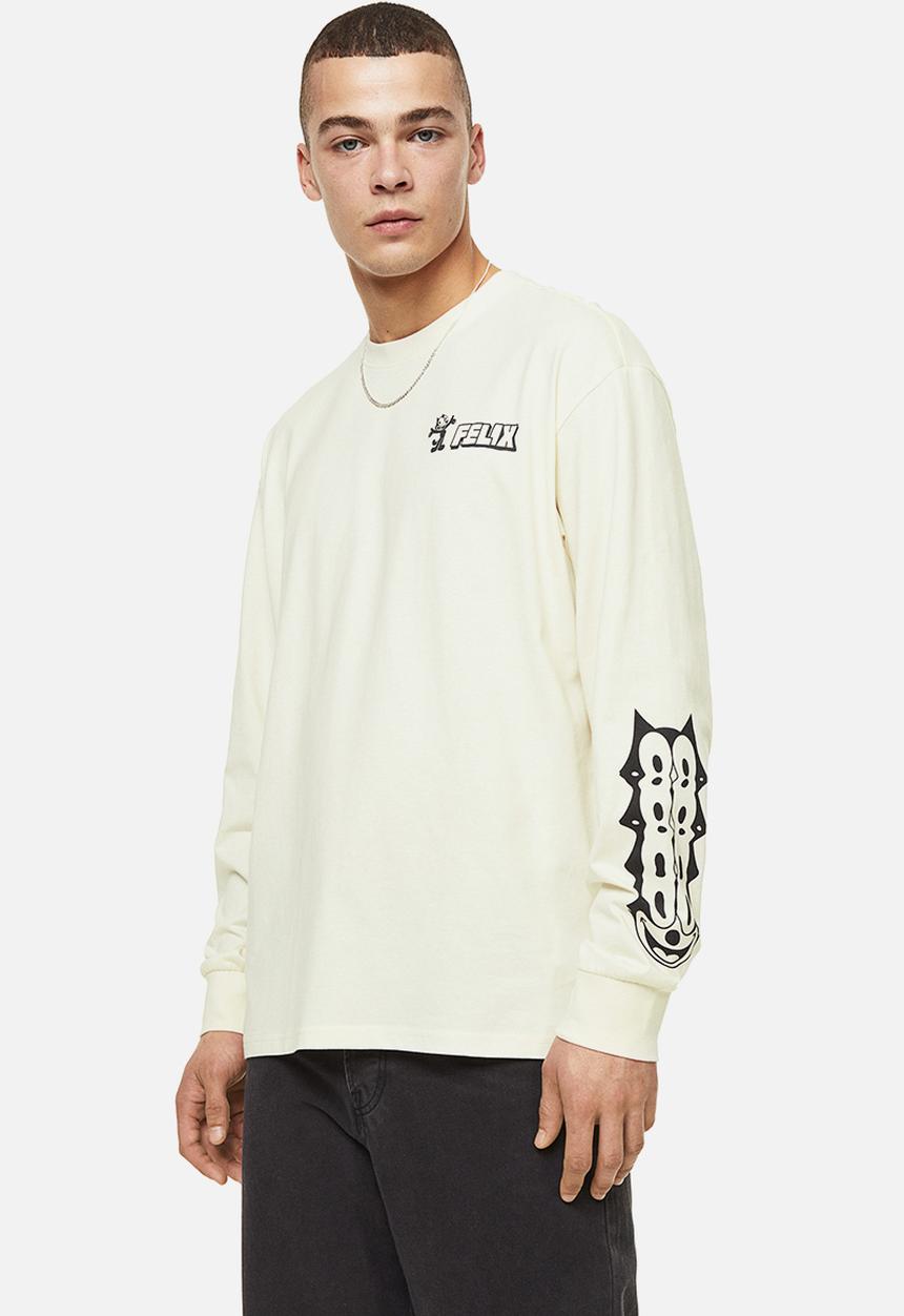 H&M - Relaxed fit printed jersey top - cream/felix the cat