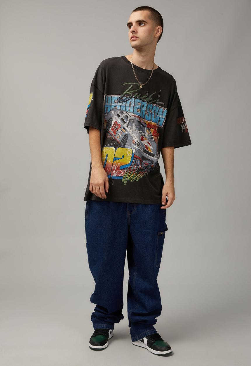Factorie - Oversized moto T-shirt - washed black/buck henderson