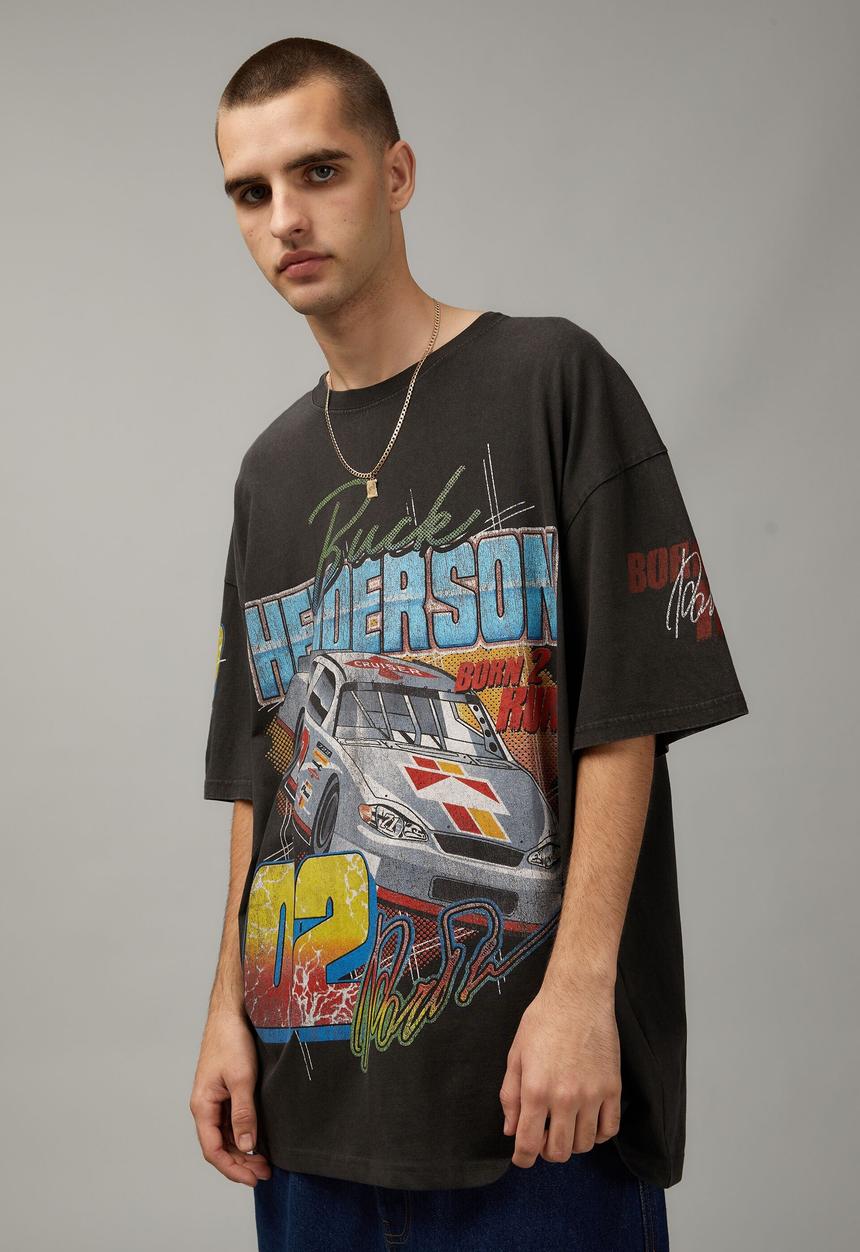 Factorie - Oversized moto T-shirt - washed black/buck henderson