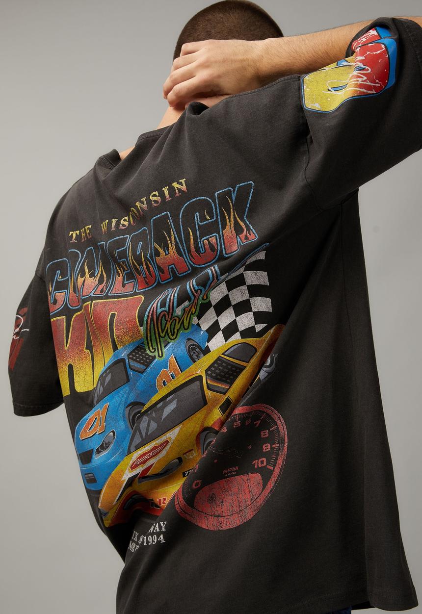 Factorie - Oversized moto T-shirt - washed black/buck henderson