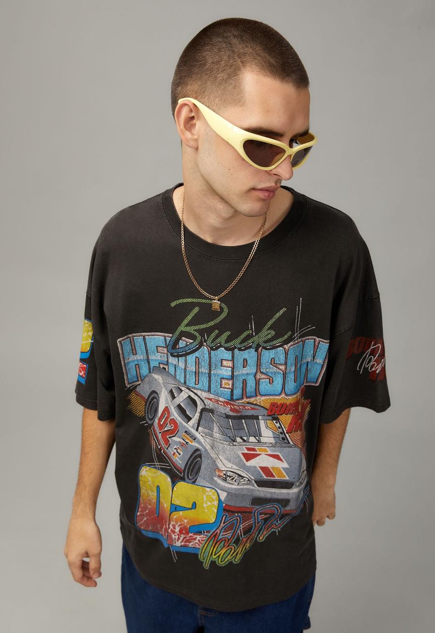 Factorie - Oversized moto T-shirt - washed black/buck henderson