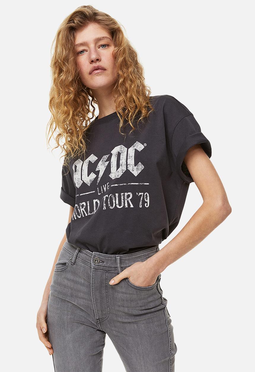 H&M - Oversized printed t-shirt - dark grey/acdc