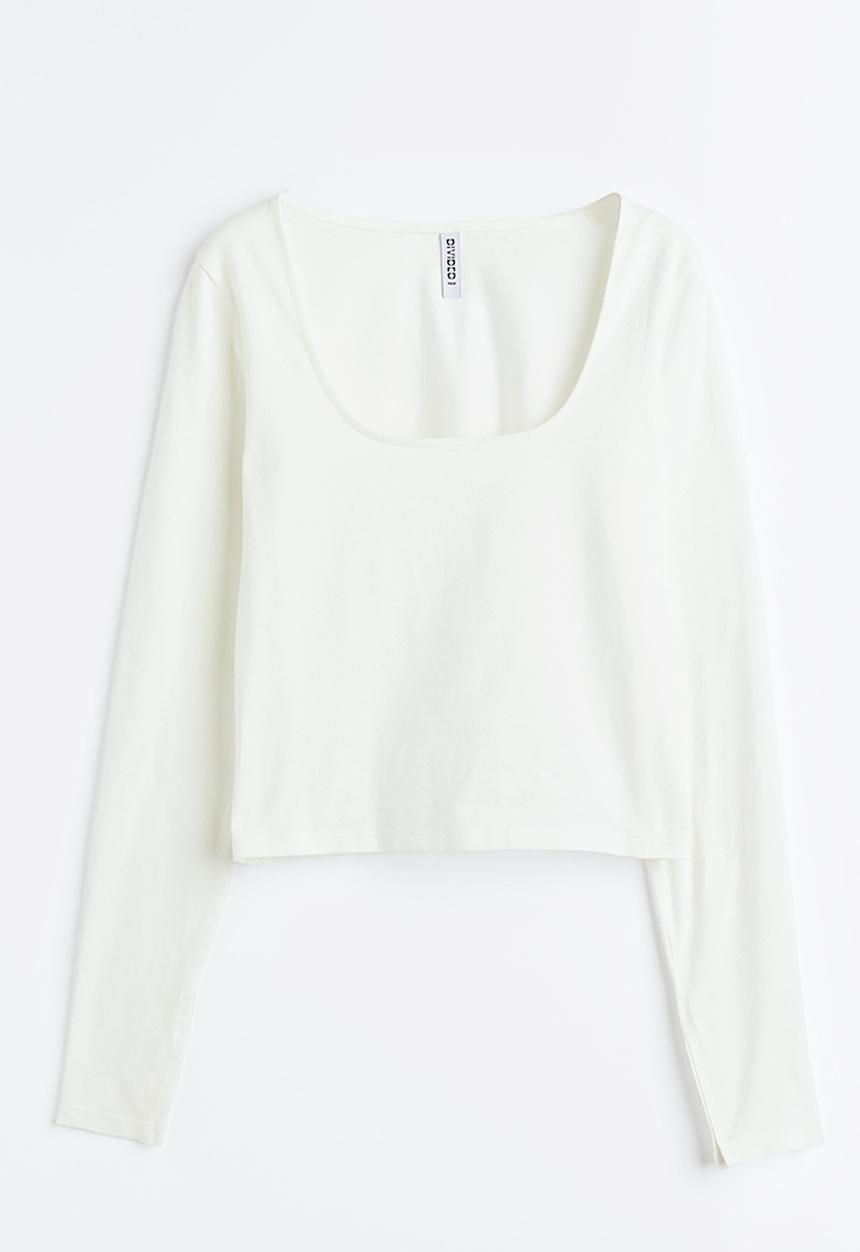 H&M - Long-sleeved cotton top - white