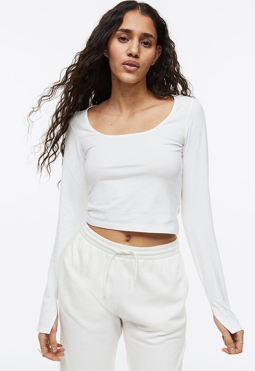 H&M - Long-sleeved cotton top - white