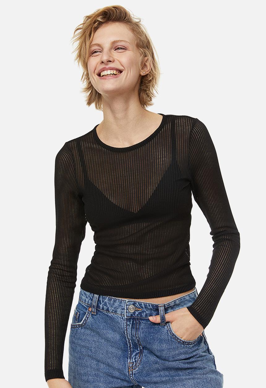 H&M - Sheer ribbed top - black