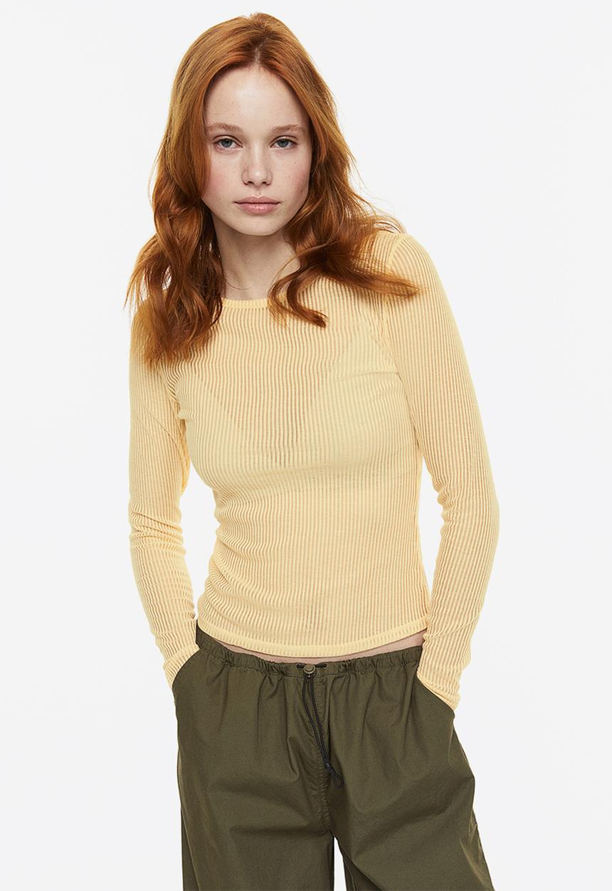 H&M - Sheer ribbed top - light yellow