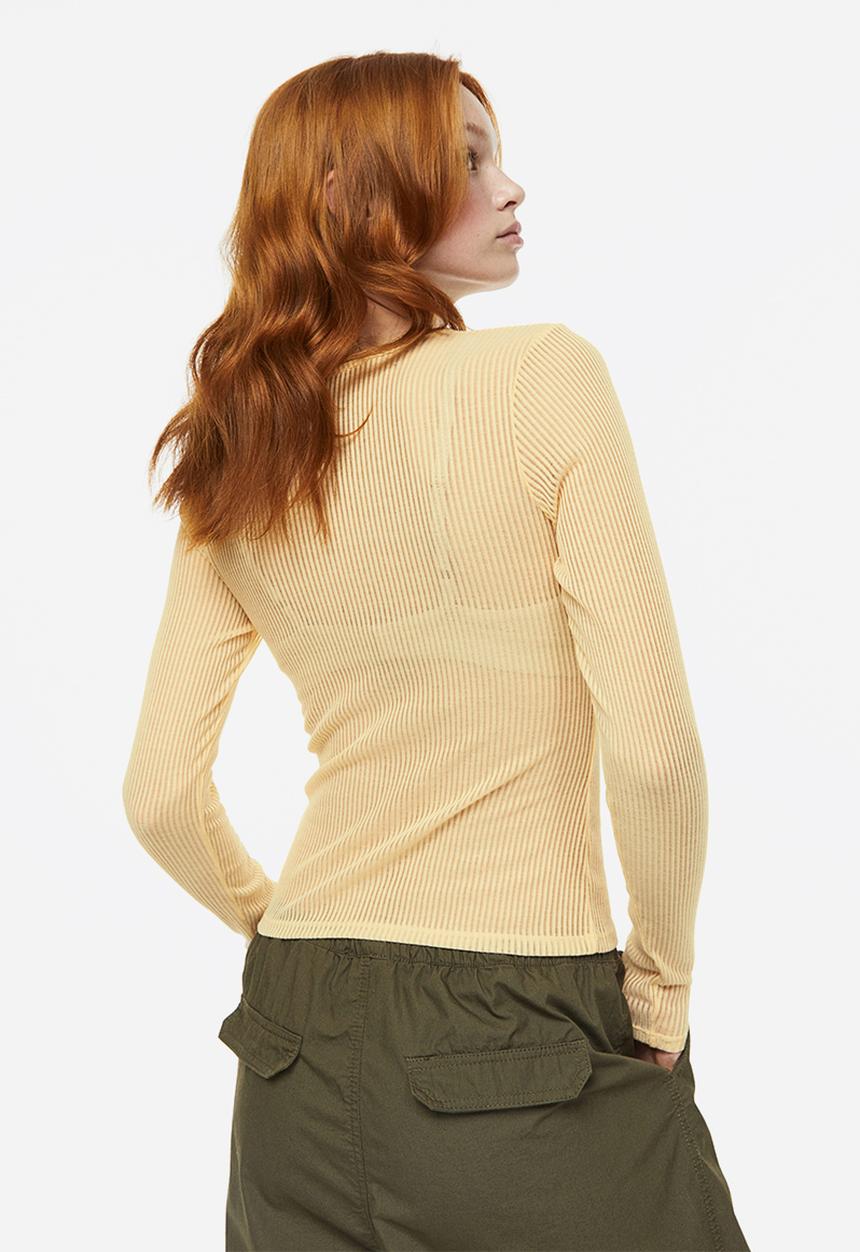H&M - Sheer ribbed top - light yellow
