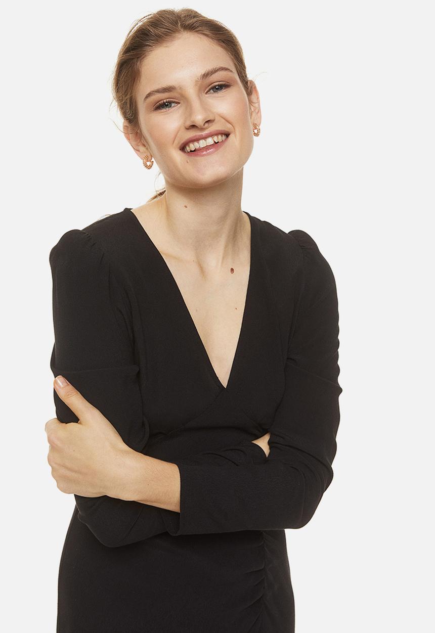 H&M - Puff-sleeved crêpe dress - black