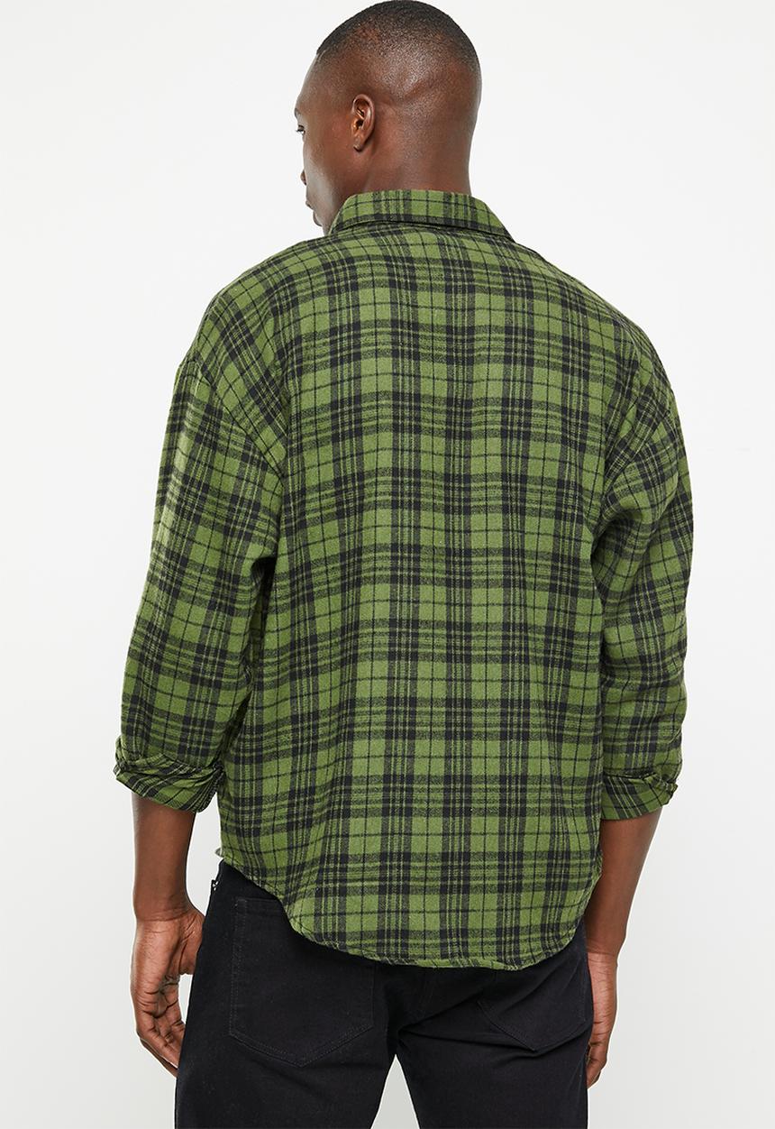 basicthread - Check long sleeve overshirt - green