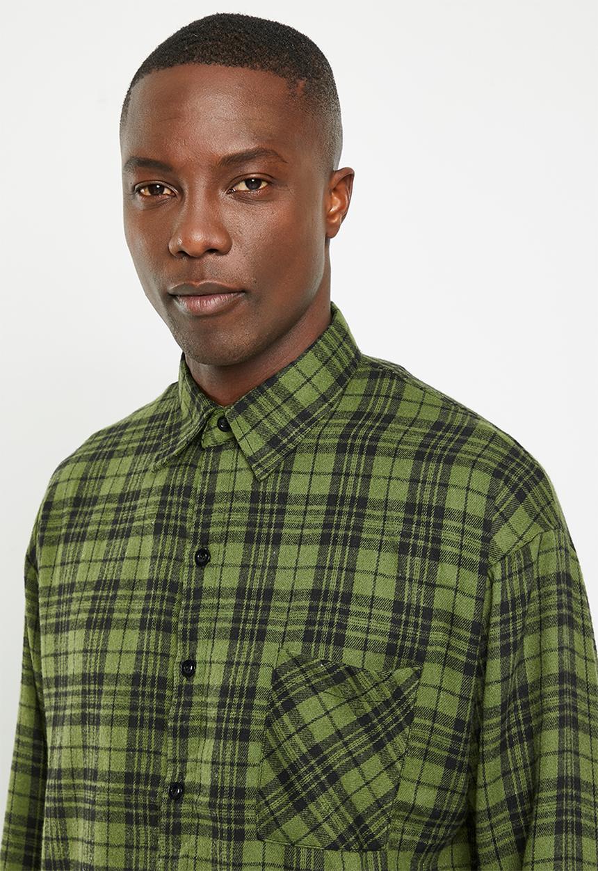 basicthread - Check long sleeve overshirt - green