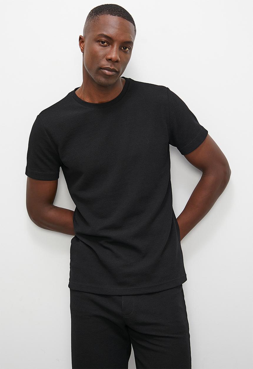 Superbalist - Waffle knit short sleeve sleep tee - black