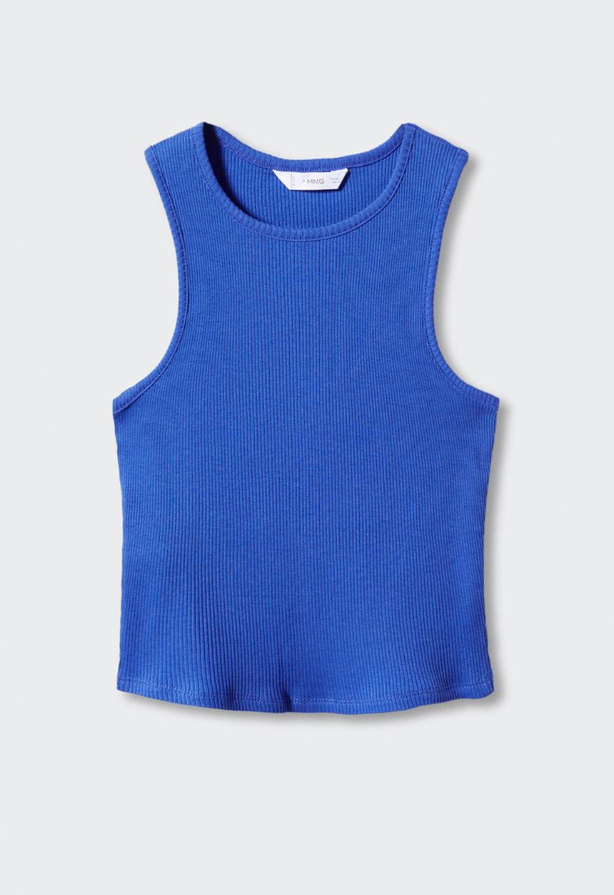 MANGO - T-shirt rib - azul