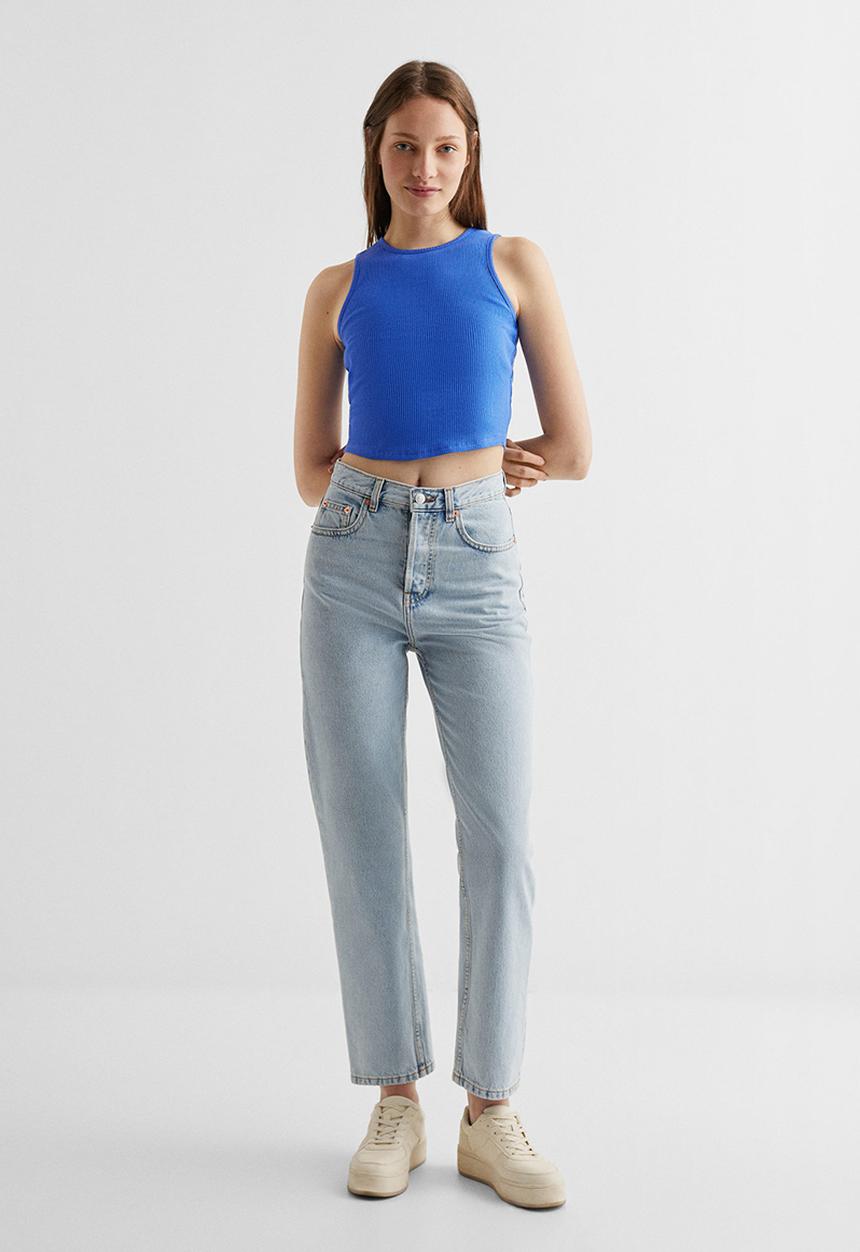 MANGO - T-shirt rib - azul