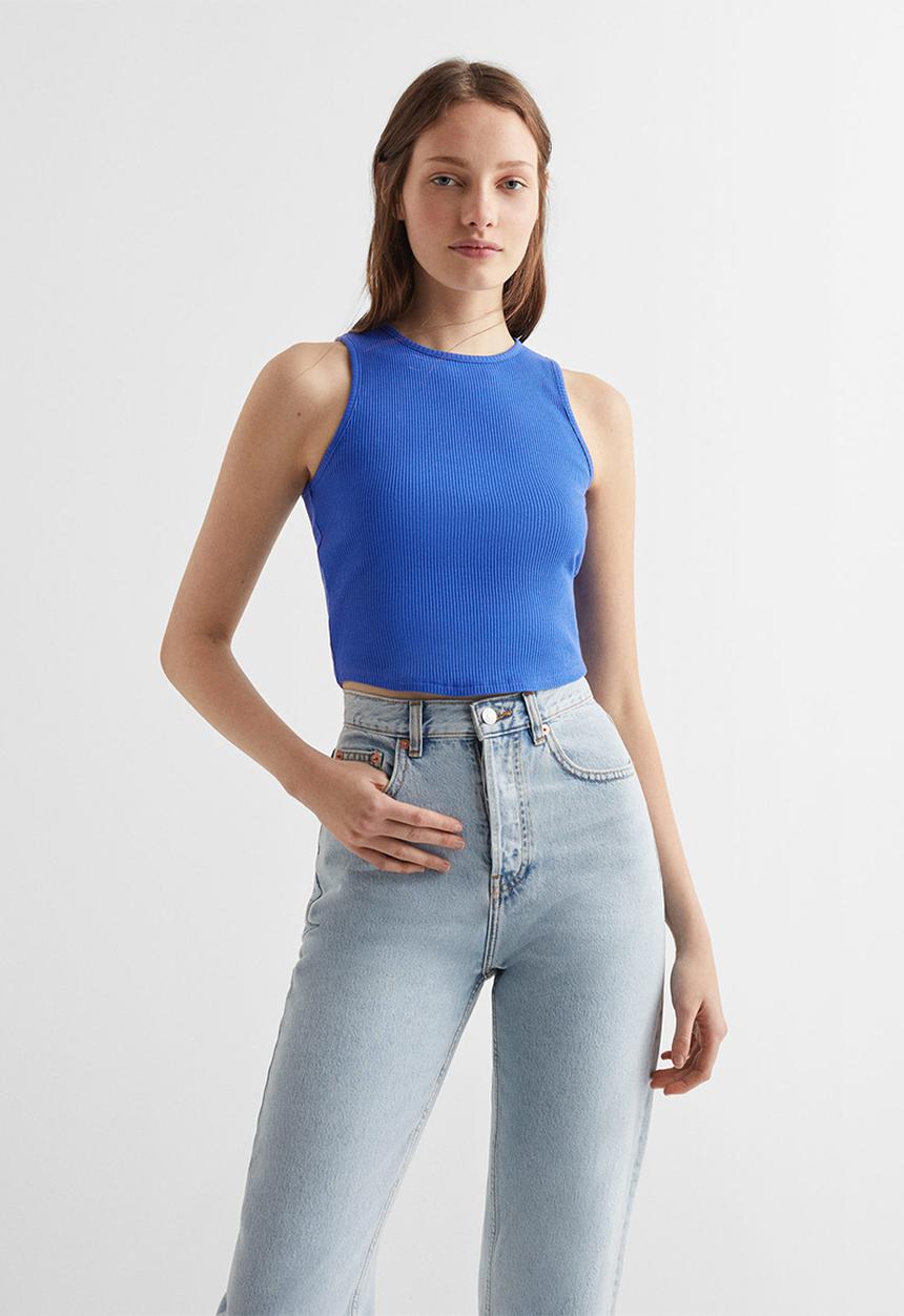 MANGO - T-shirt rib - azul