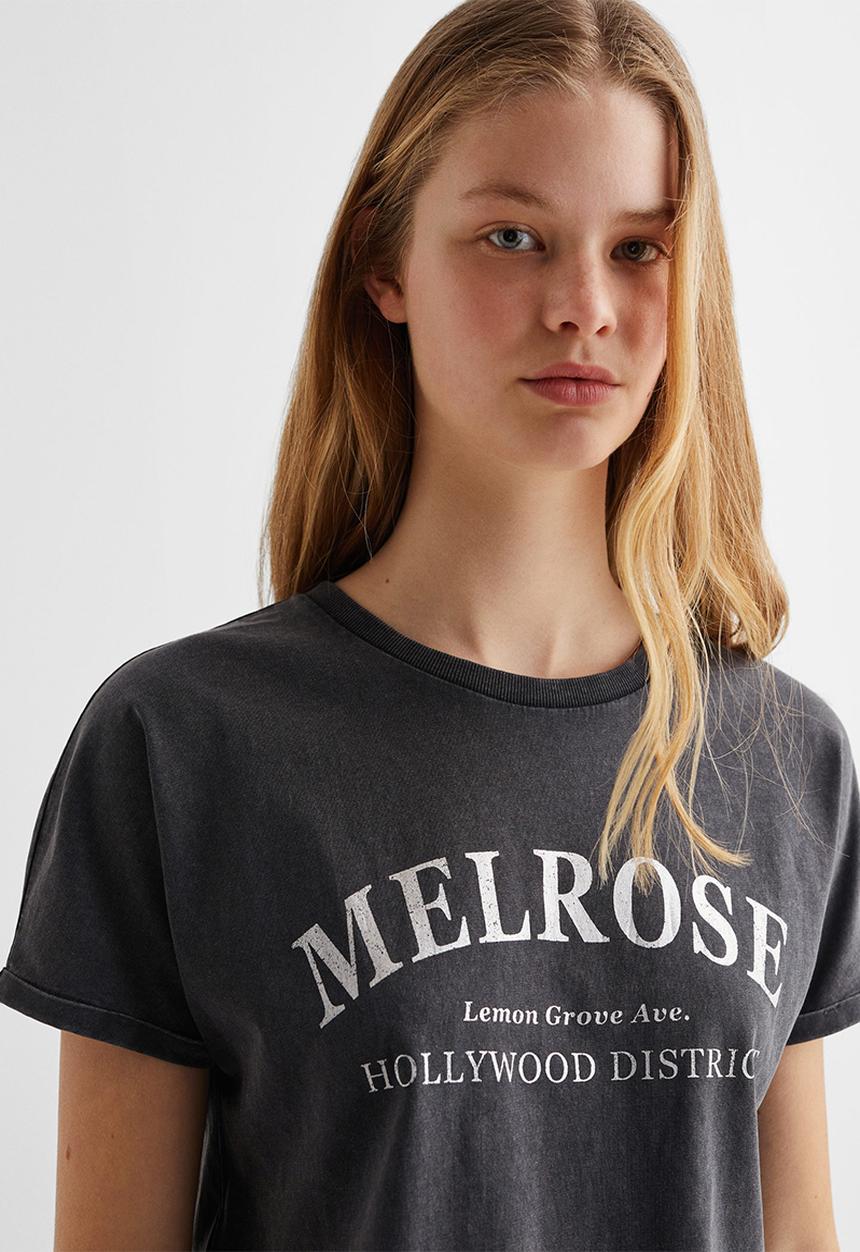 MANGO - T-shirt rose - black