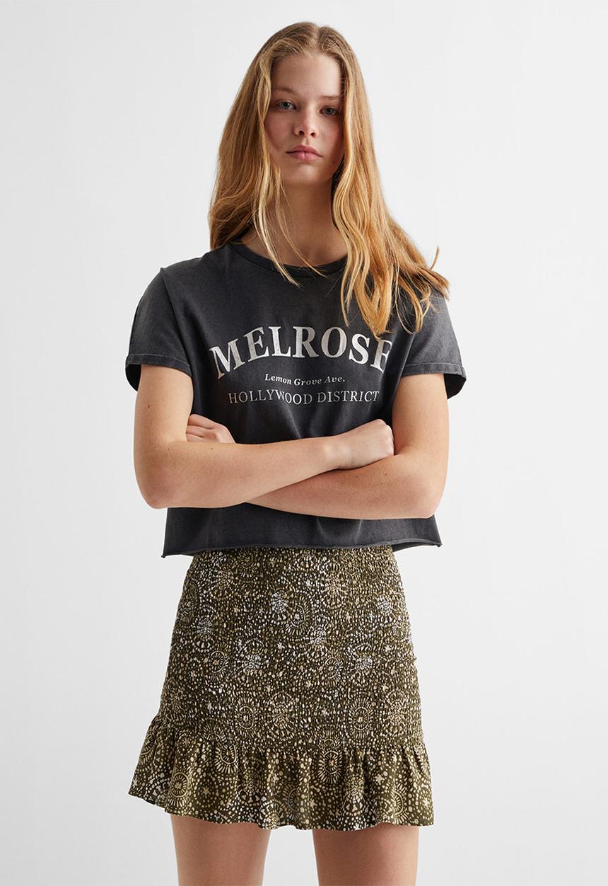 MANGO - T-shirt rose - black
