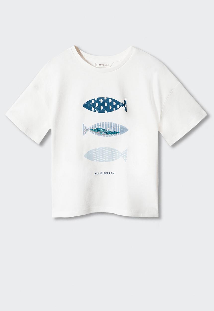 MANGO - T-shirt fish - white