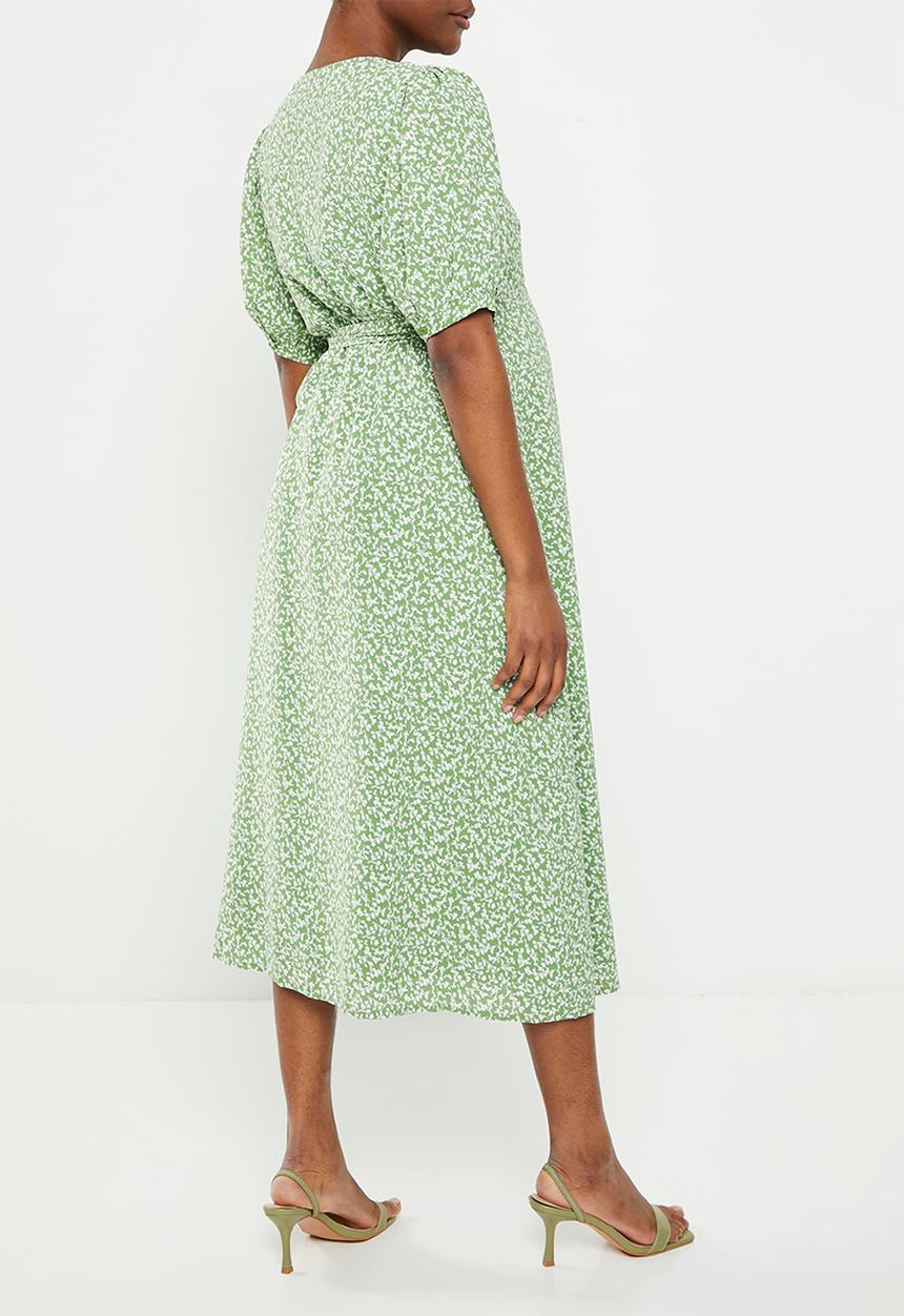 Glamorous - Maternity bloom midi wrap dress - green/white
