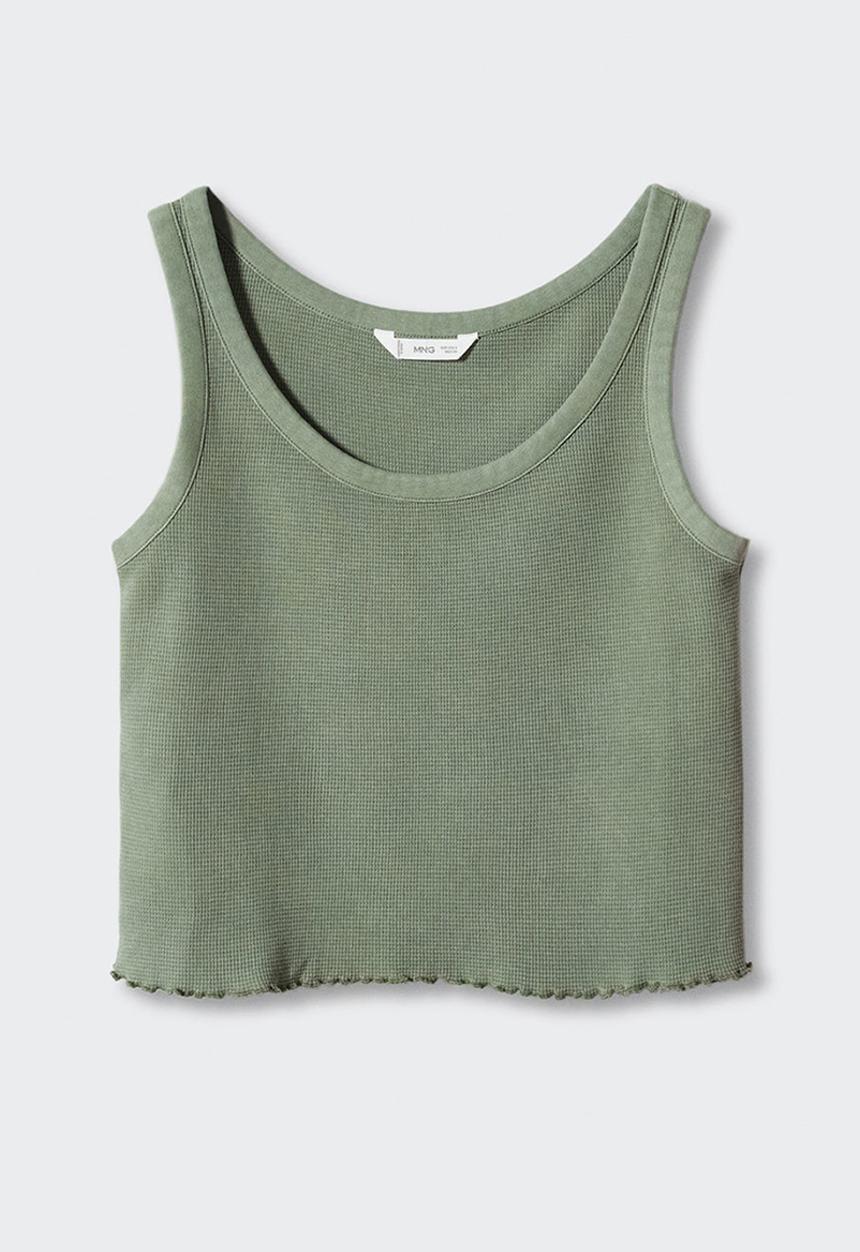 MANGO - Top waffle - khaki