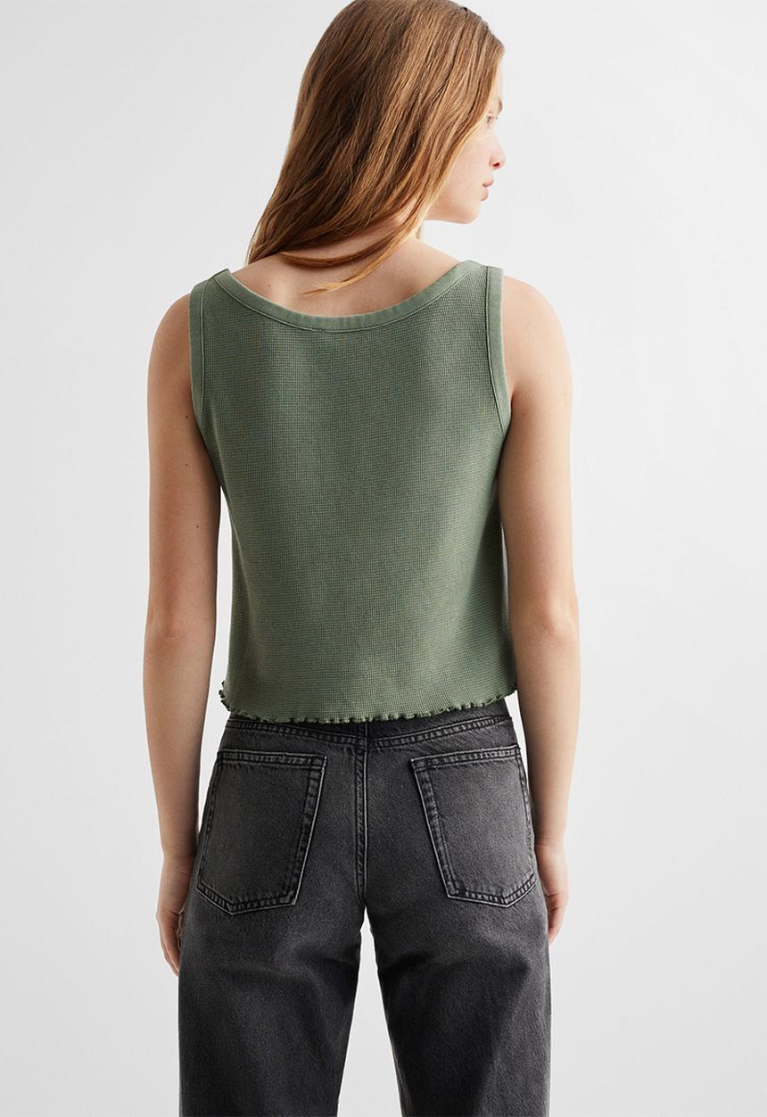 MANGO - Top waffle - khaki