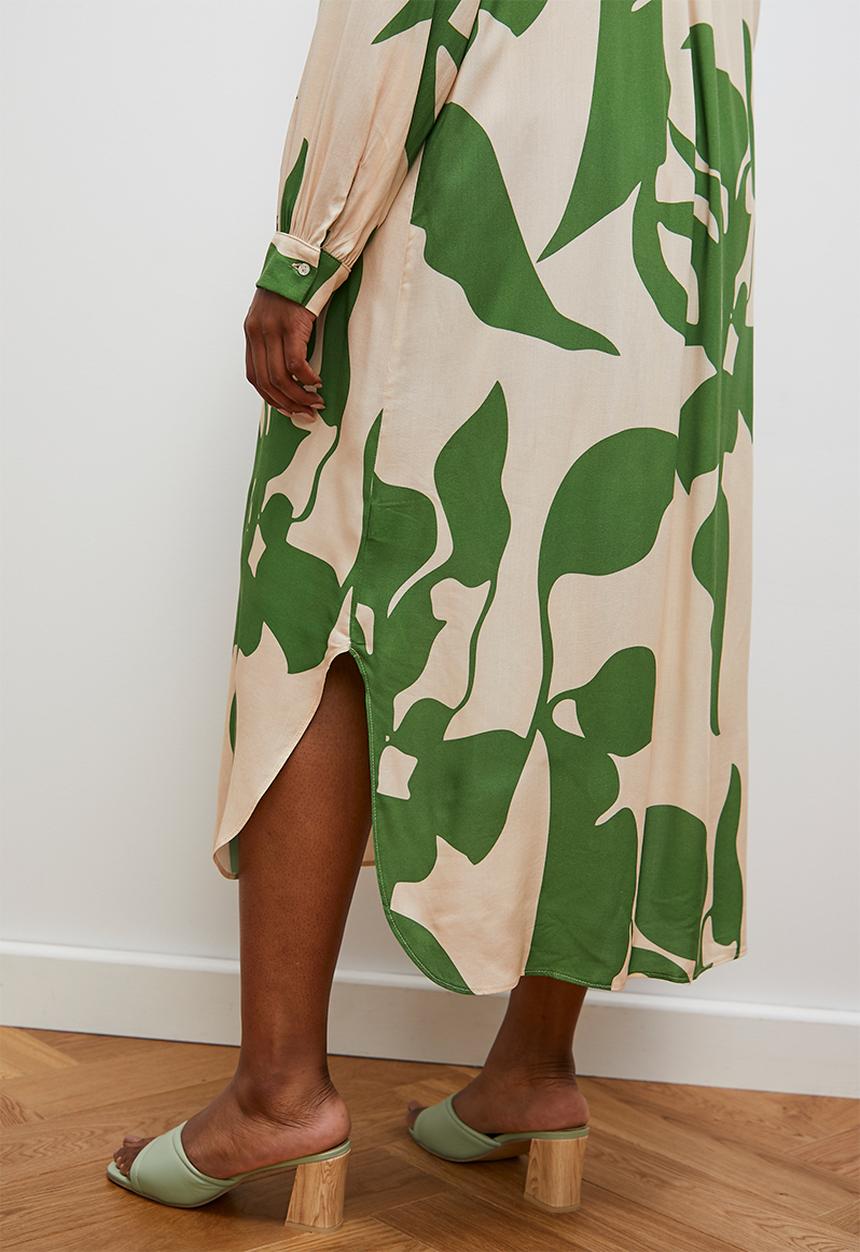 edit - Column collar shirt dress -ecru/green tropical