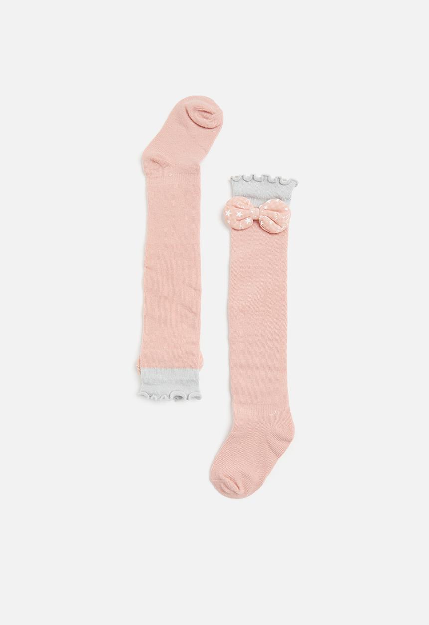 Pop Candy - Bow detail socks - dusty pink and grey