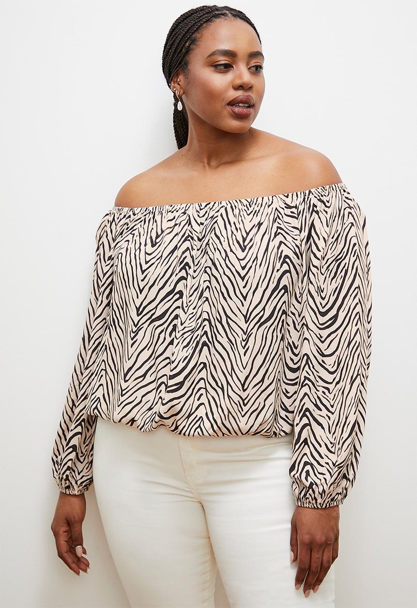 edit - Off the shoulder peasant blouse - goemetric zebra