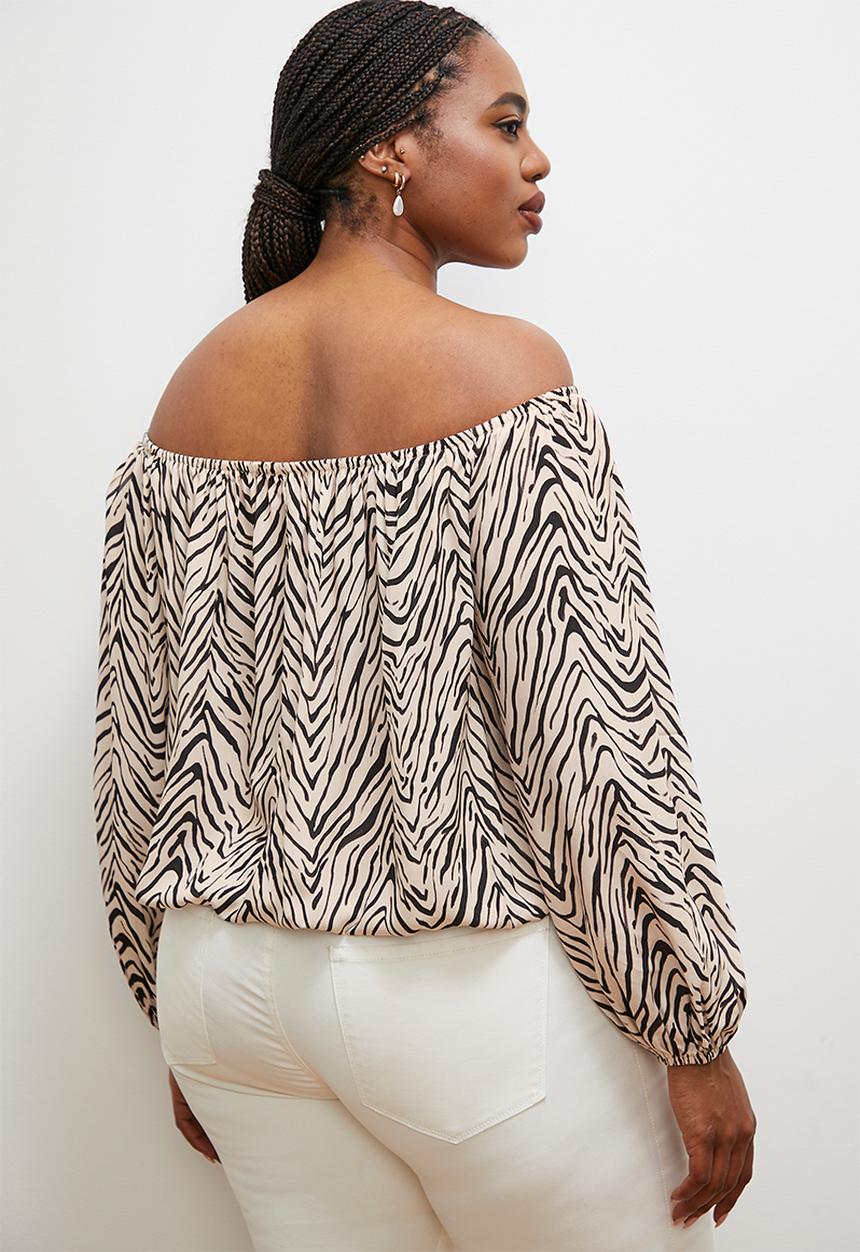 edit - Off the shoulder peasant blouse - goemetric zebra