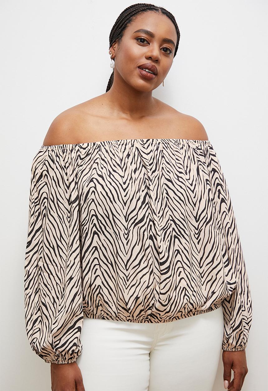 edit - Off the shoulder peasant blouse - goemetric zebra