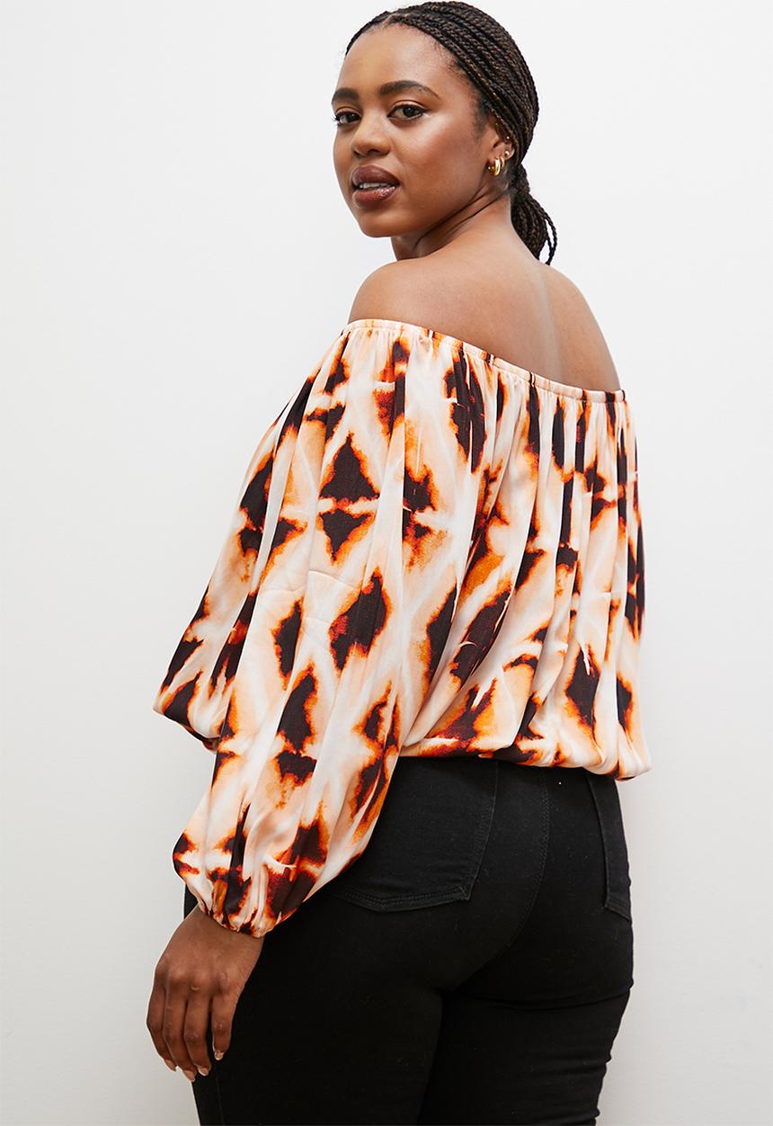 edit - Off the shoulder peasant blouse - diamond ikat