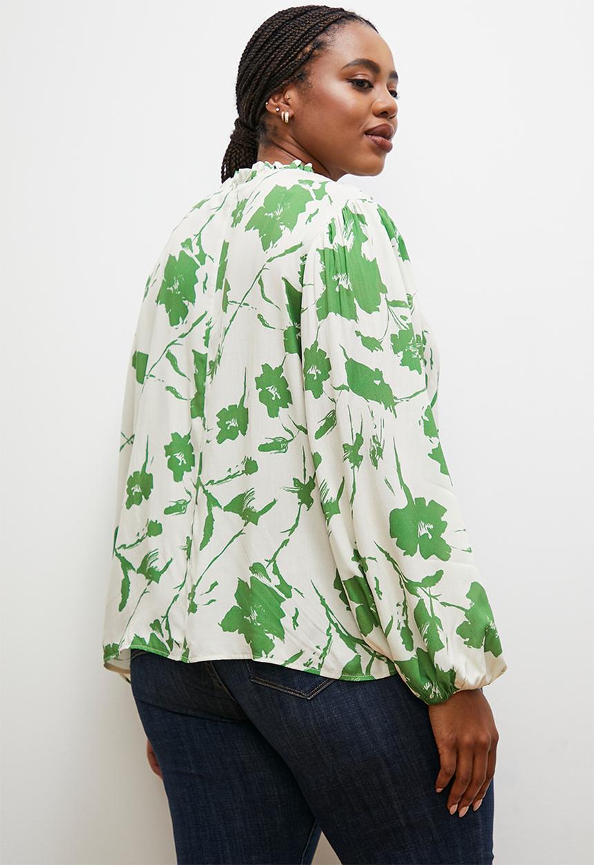 edit - Printed notch neck shell - green floral