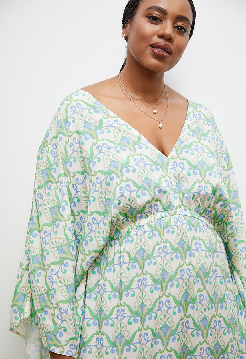 edit - Soft waist empire midi dress- green ethnic paisley