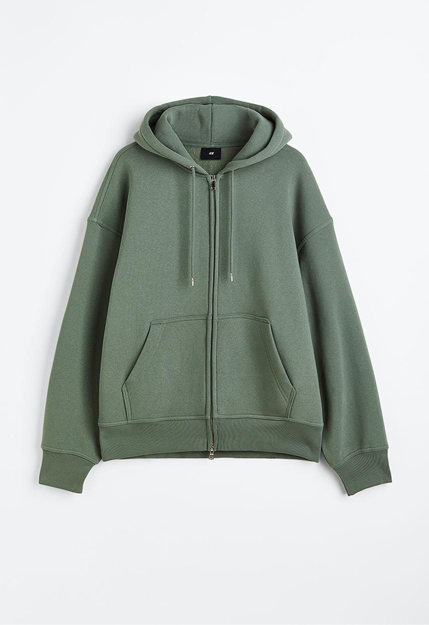 H&M - Oversized fit zip-through hoodie - green