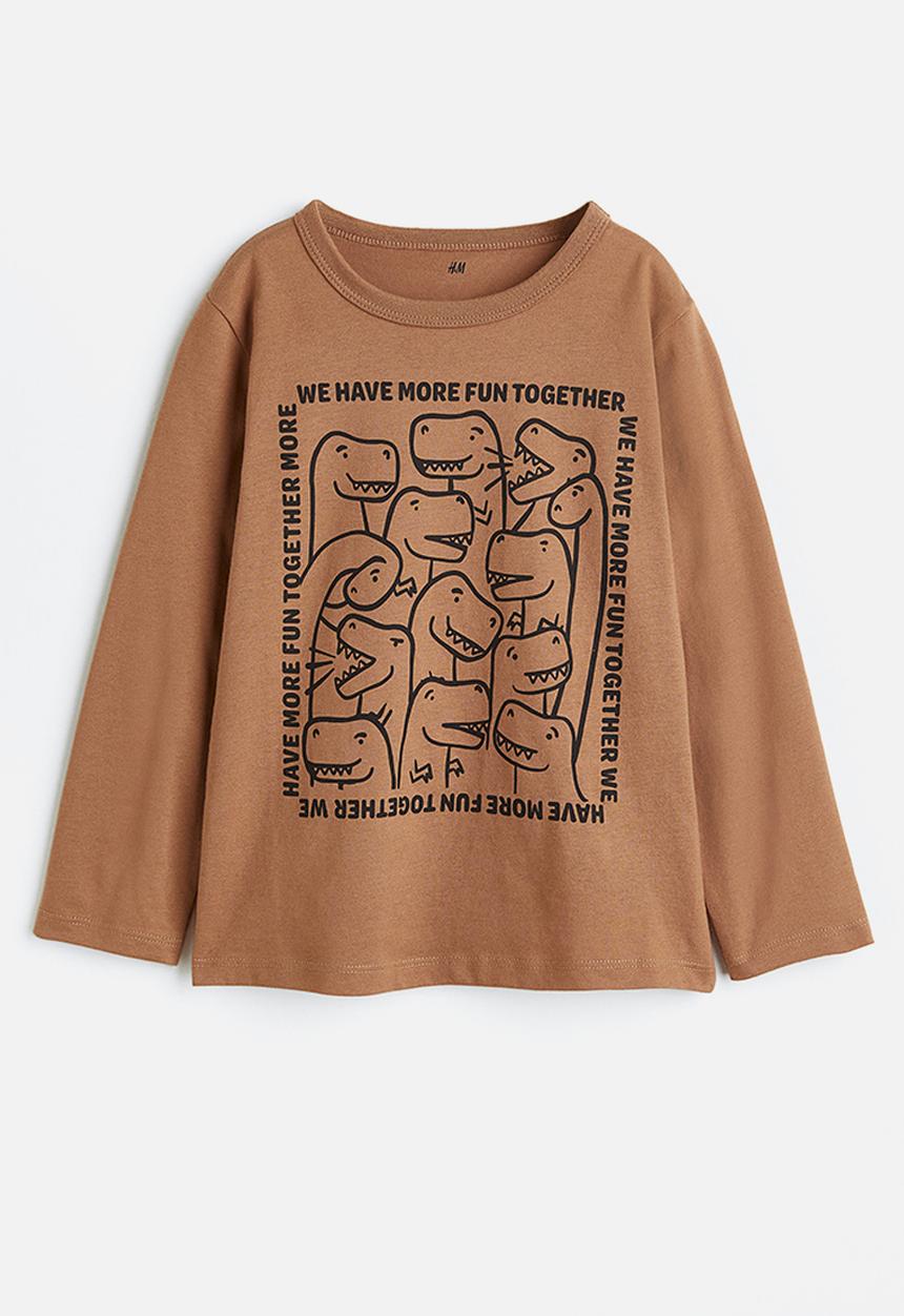 H&M - Cotton jersey top - dark beige/dinosaurs 