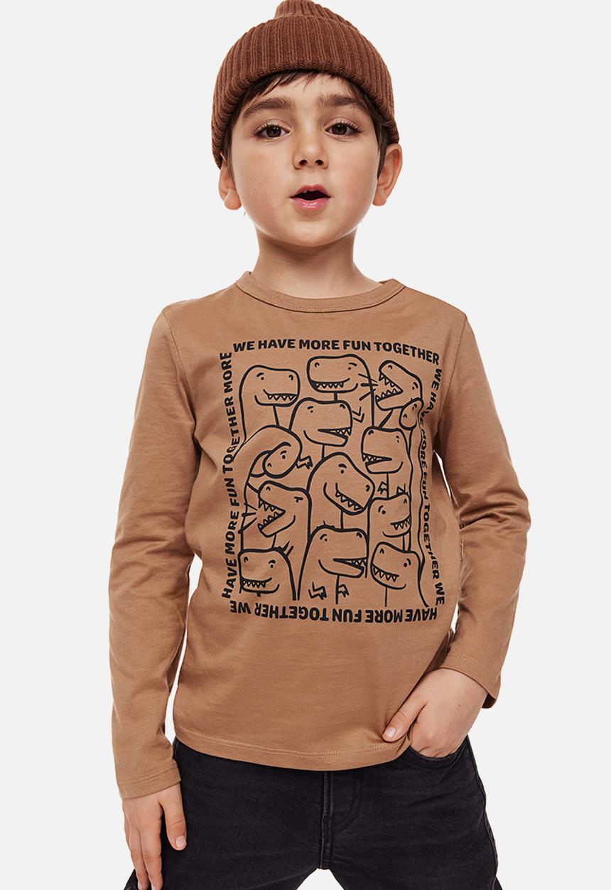 H&M - Cotton jersey top - dark beige/dinosaurs 