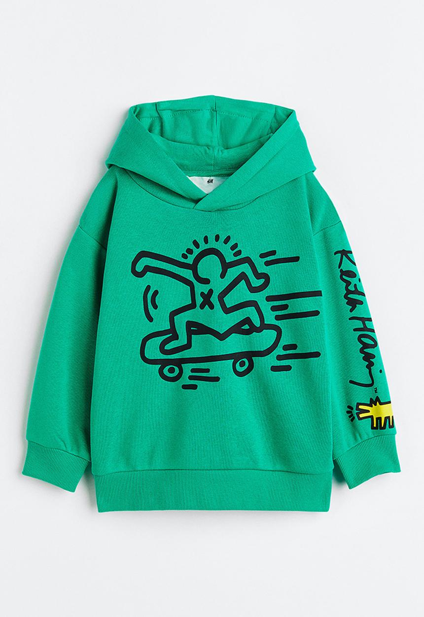 H&M - Printed hoodie - green/keith haring