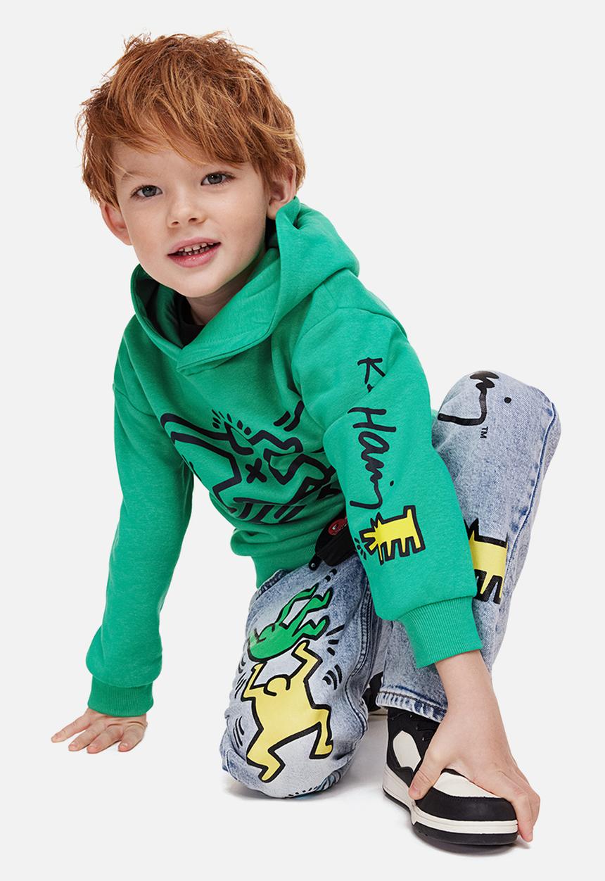 H&M - Printed hoodie - green/keith haring